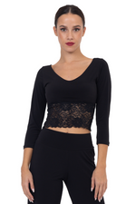 Load image into Gallery viewer, Sleeved Tango Crop Top with Lace Waistband