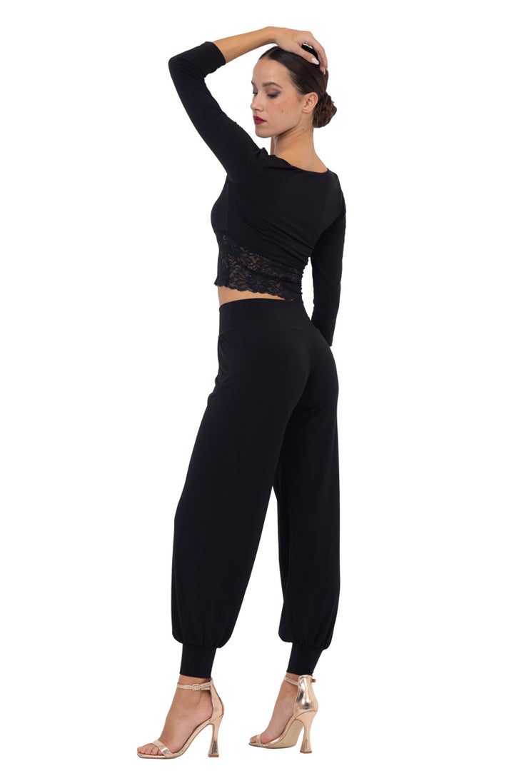 Sleeved Tango Crop Top with Lace Waistband