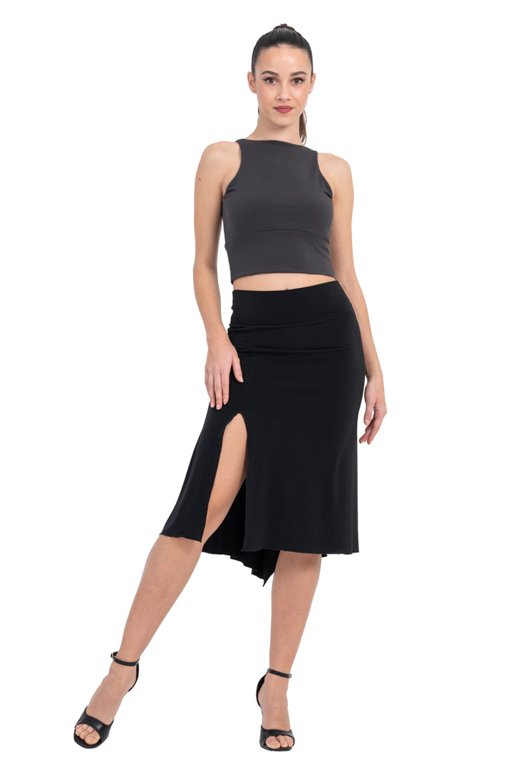 Sleeveless Crop Top With Mesh V Neckline