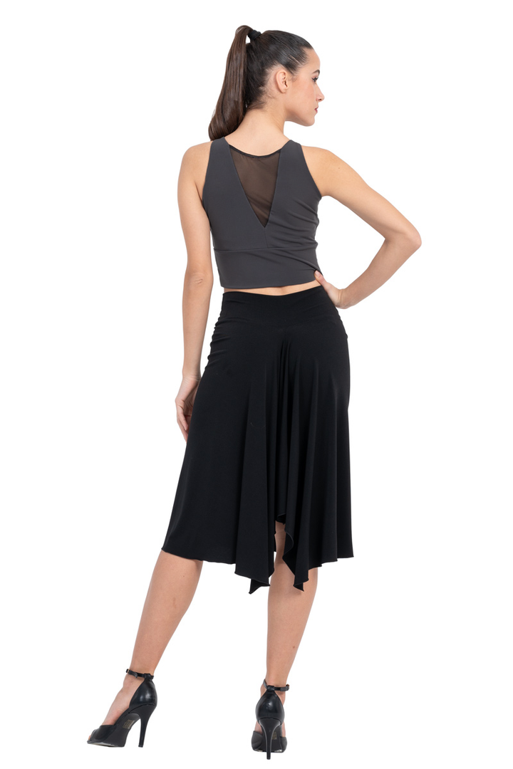 Sleeveless Crop Top With Mesh V Neckline