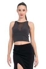 Load image into Gallery viewer, Sleeveless Crop Top With Mesh V Neckline
