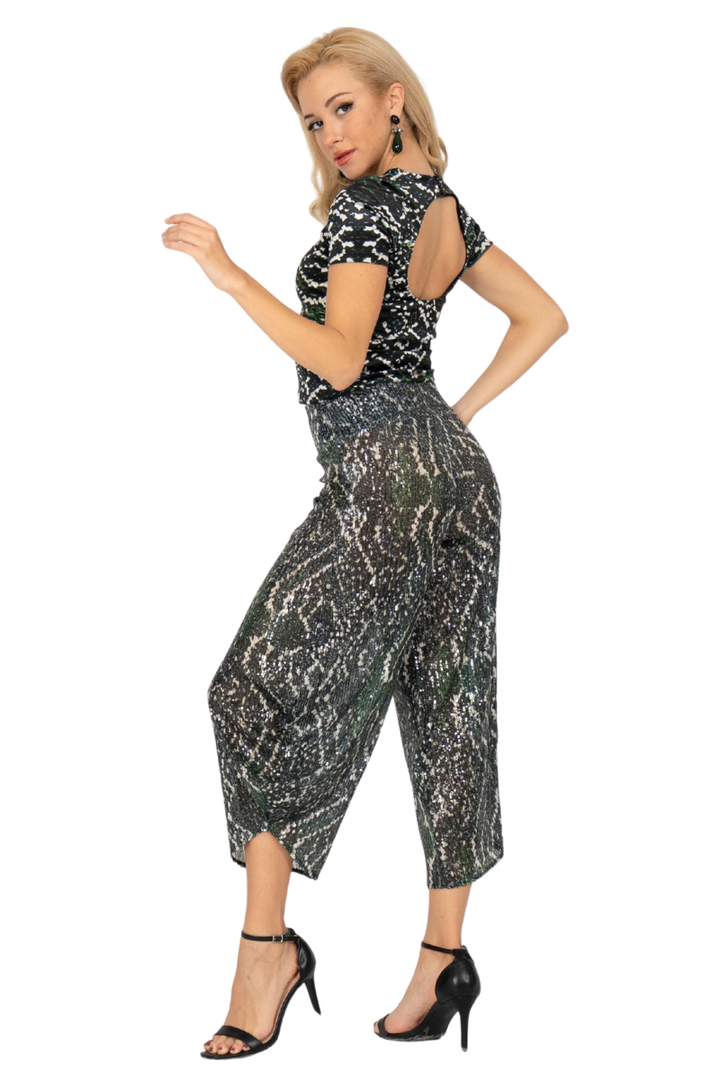 Snake Print Cutout Back Velvet Crop Top