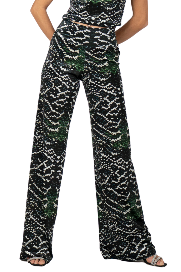 Snake Print Velvet Wide Leg Pants
