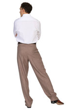 Load image into Gallery viewer, Soft Brown Striped Men&#39;s Tango Pants With Three Pleats
