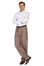 Load image into Gallery viewer, Soft Brown Striped Men&#39;s Tango Pants With Three Pleats
