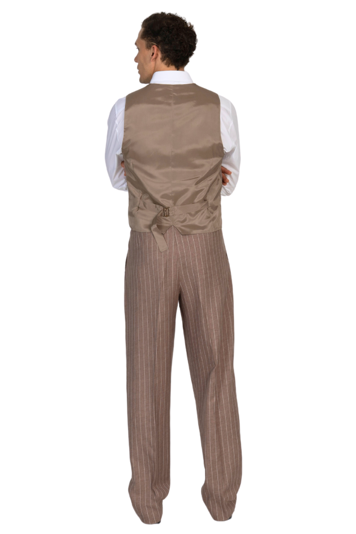 Soft Brown Striped Men's Tango Pants With Three Pleats