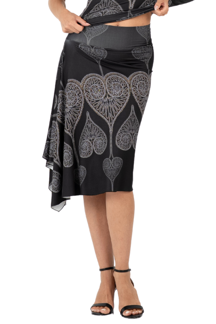 Spade Print Handkerchief Tango Skirt