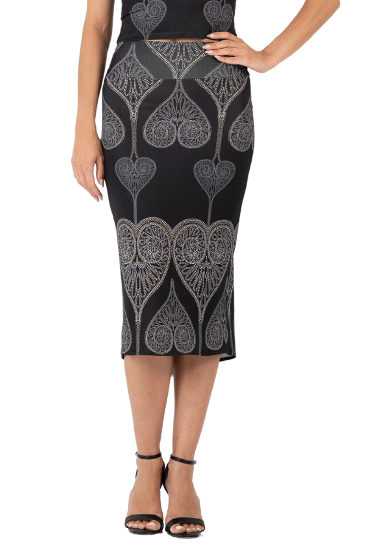 Spade Print Tango Skirt With Center Back Slit
