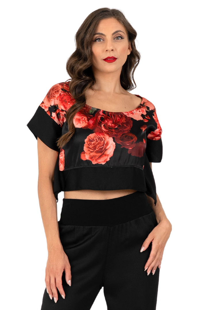Spanish Floral Print Boxy Crop Top