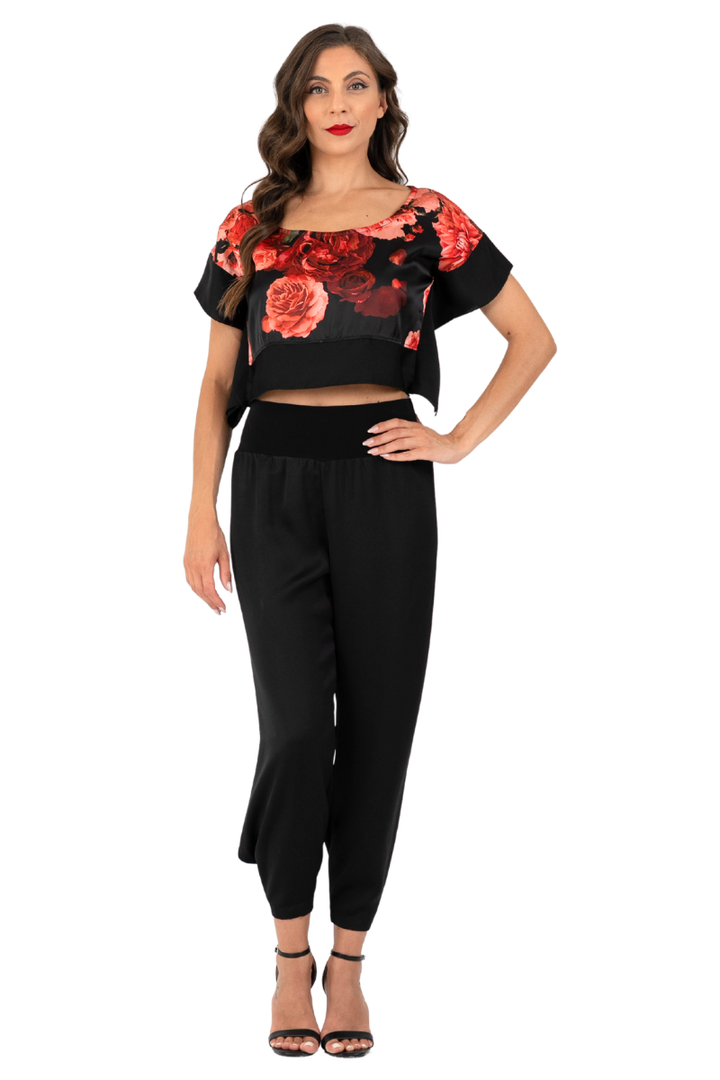 Spanish Floral Print Boxy Crop Top
