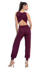 Load image into Gallery viewer, Sparkling Eggplant Crop Top With Draped Overlap Back
