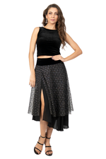 Load image into Gallery viewer, Sparkling Leaf-Print Two-layer Dance Skirt