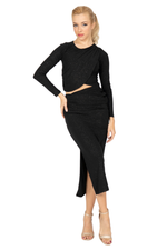 Load image into Gallery viewer, Sparkling Long Sleeve Tango Crop Top with Asymmetric Cutout (S)