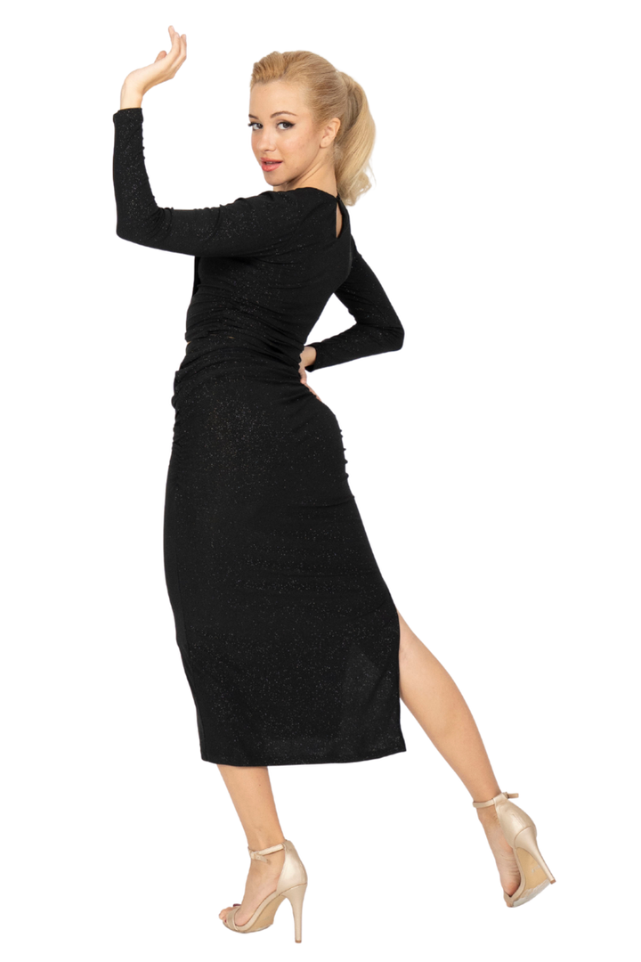Sparkling Long Sleeve Tango Crop Top with Asymmetric Cutout (S)