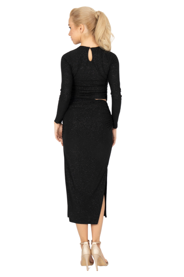 Sparkling Long Sleeve Tango Crop Top with Asymmetric Cutout (S)