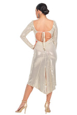 Load image into Gallery viewer, Sparkling Metallic Long Sleeve Dress With Keyhole Tie Back
