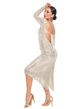 Load image into Gallery viewer, Sparkling Metallic Long Sleeve Dress With Keyhole Tie Back
