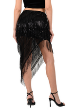 Load image into Gallery viewer, Black Sparkling Sequin Fringe Asymmetric Tango Skirt
