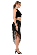 Load image into Gallery viewer, Black Sparkling Sequin Fringe Asymmetric Tango Skirt
