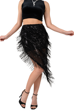 Load image into Gallery viewer, Black Sparkling Sequin Fringe Asymmetric Tango Skirt
