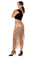 Load image into Gallery viewer, Rose Gold Sparkling Sequin Fringe Asymmetric Tango Skirt
