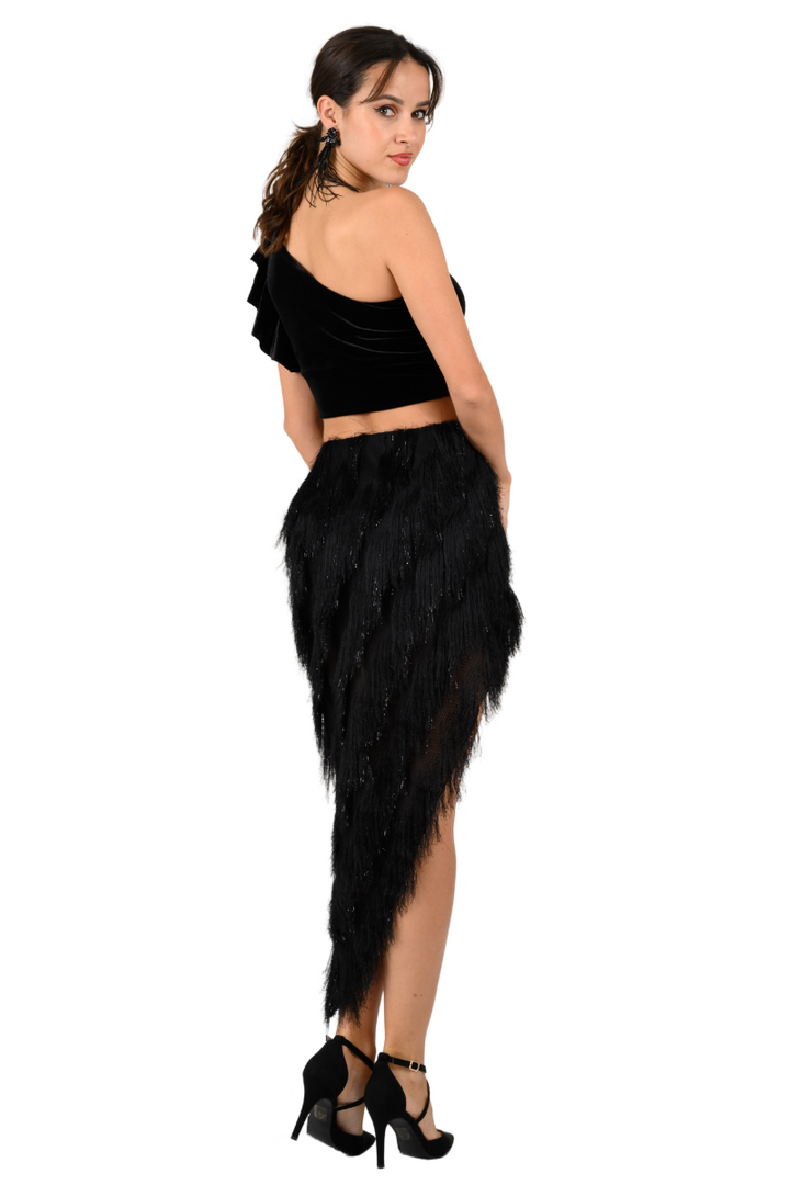 Shimmer Soft Fringe Asymmetric Tango Skirt