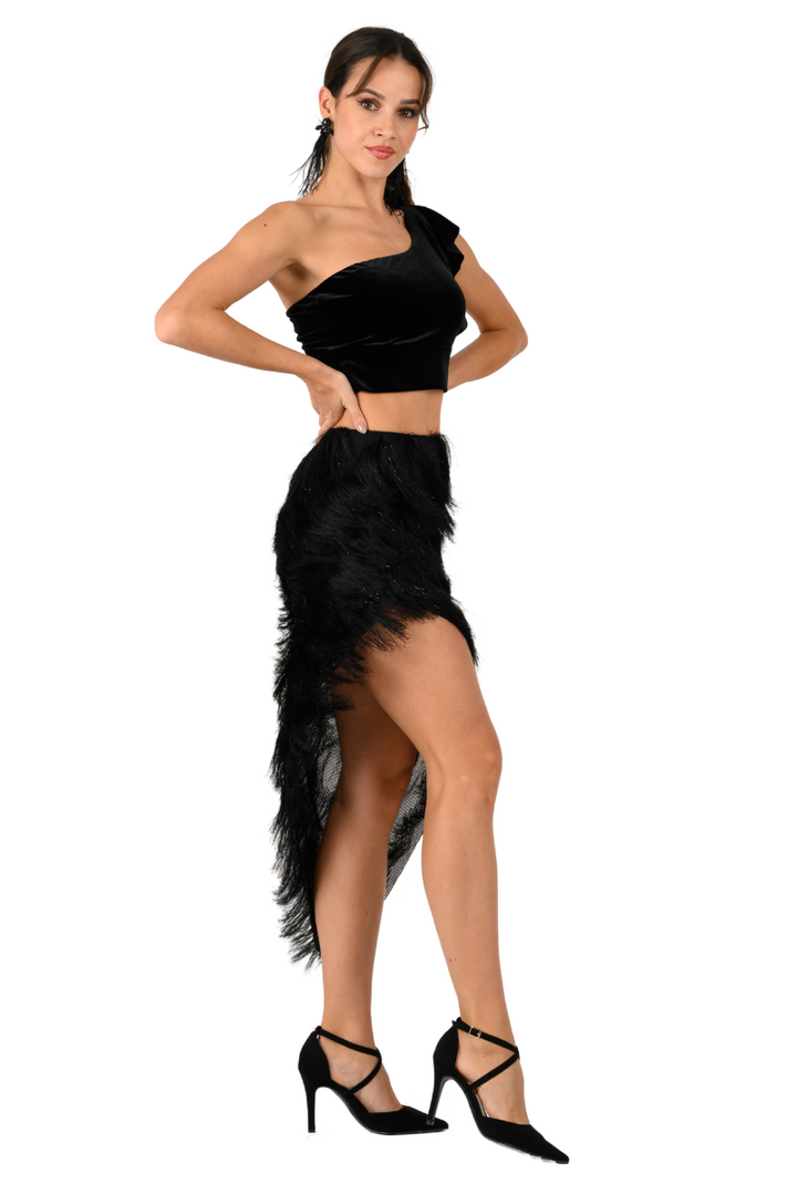 Shimmer Soft Fringe Asymmetric Tango Skirt