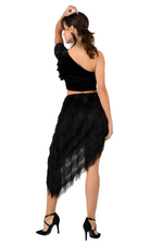 Load image into Gallery viewer, Shimmer Soft Fringe Asymmetric Tango Skirt
