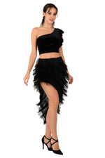 Load image into Gallery viewer, Shimmer Soft Fringe Asymmetric Tango Skirt
