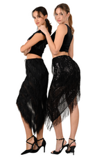 Load image into Gallery viewer, Shimmer Soft Fringe Asymmetric Tango Skirt
