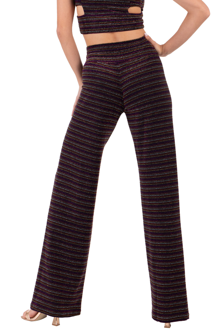 Sparkling Striped Wide-Leg Dance Pants