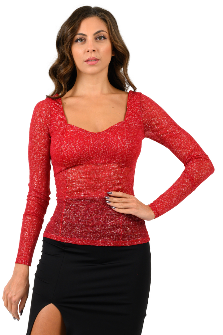 Sparkling Sweetheart Neckline Sleeved Top