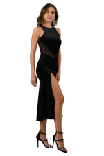 Load image into Gallery viewer, Black Sparkling Velvet Tango Dress With Mesh Details
