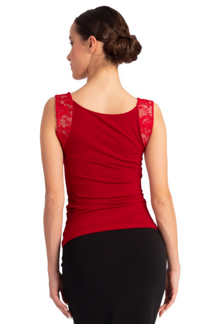 Square Neckline Top With Bust Gatherings And Lace Straps