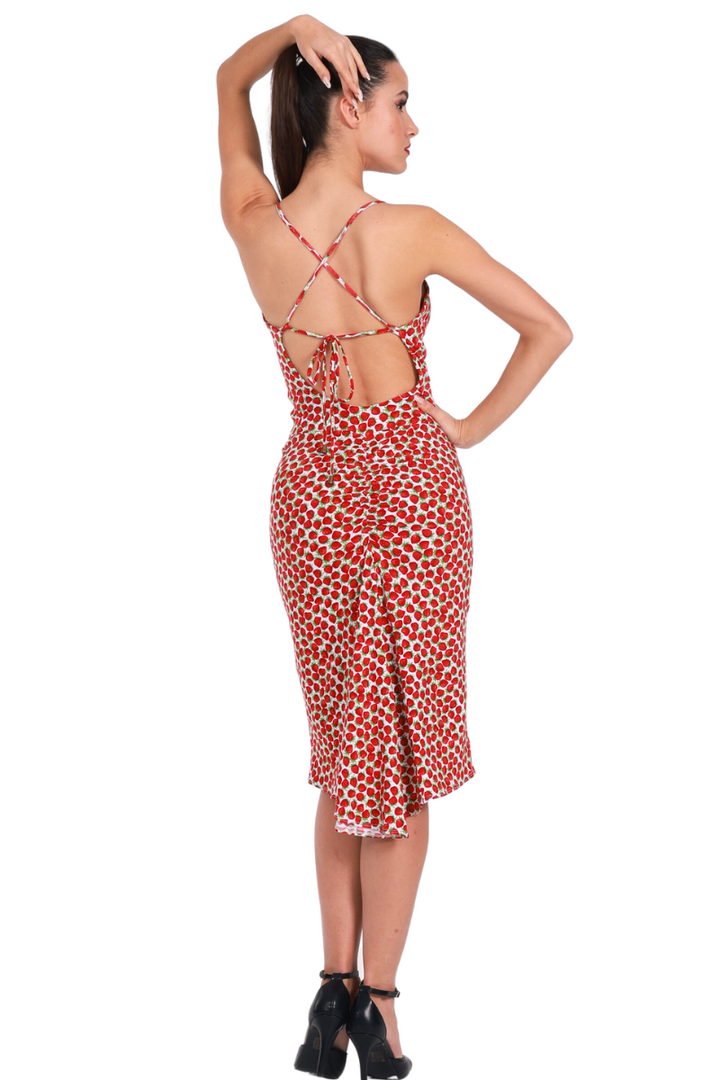 Strawberry Printed Fishtail Dress With Spaghetti Straps
