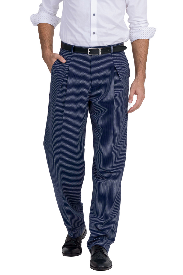 Striped Blue Pants With Front And Back Pleat