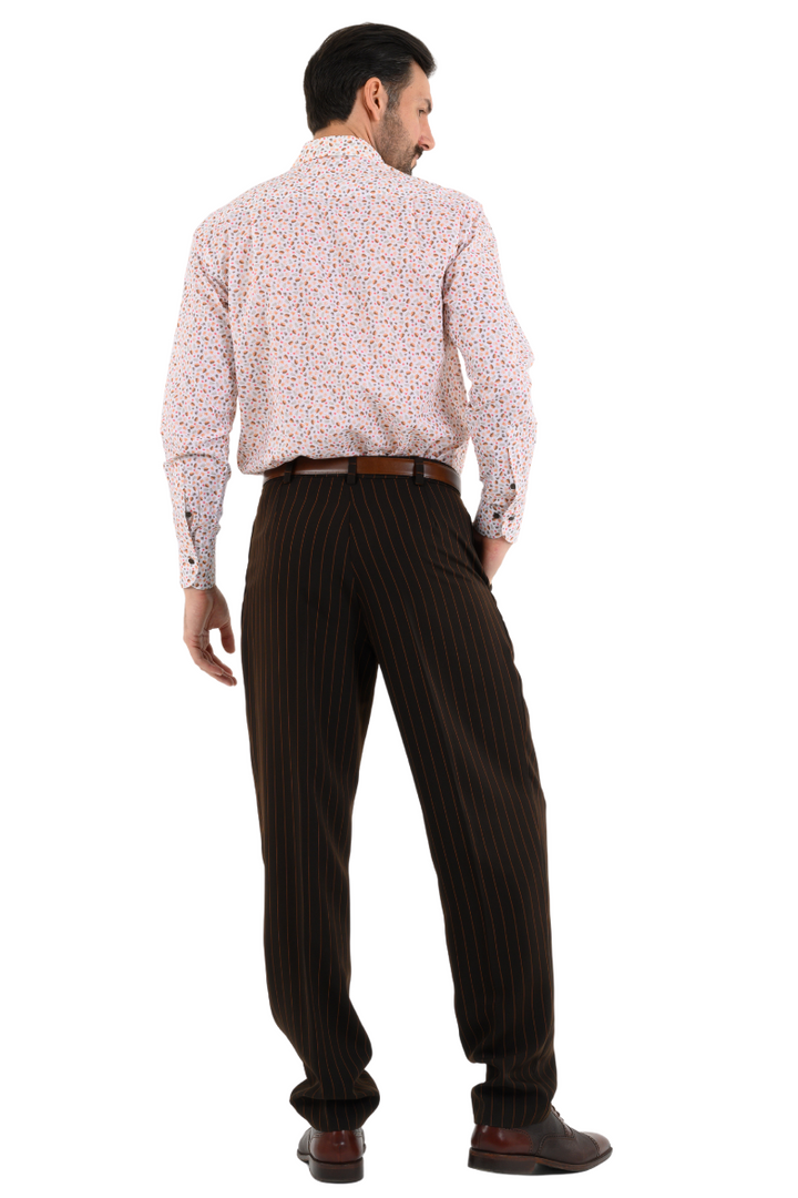 Striped Brown Men's Tango Pants With Three Pleats