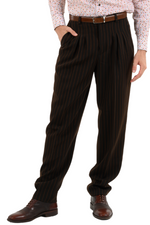 Load image into Gallery viewer, Striped Brown Men&#39;s Tango Pants With Three Pleats
