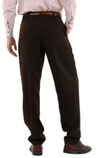 Load image into Gallery viewer, Striped Brown Men&#39;s Tango Pants With Three Pleats
