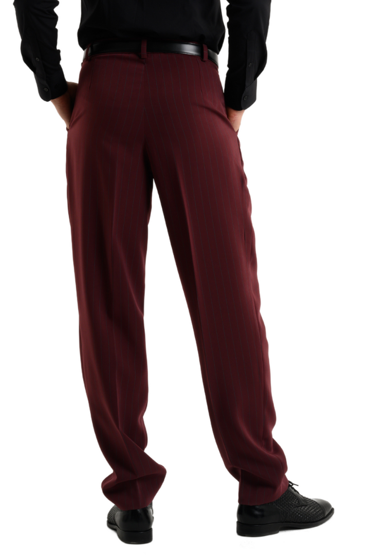 Striped Burgundy Men's Tango Pants With Three Pleats