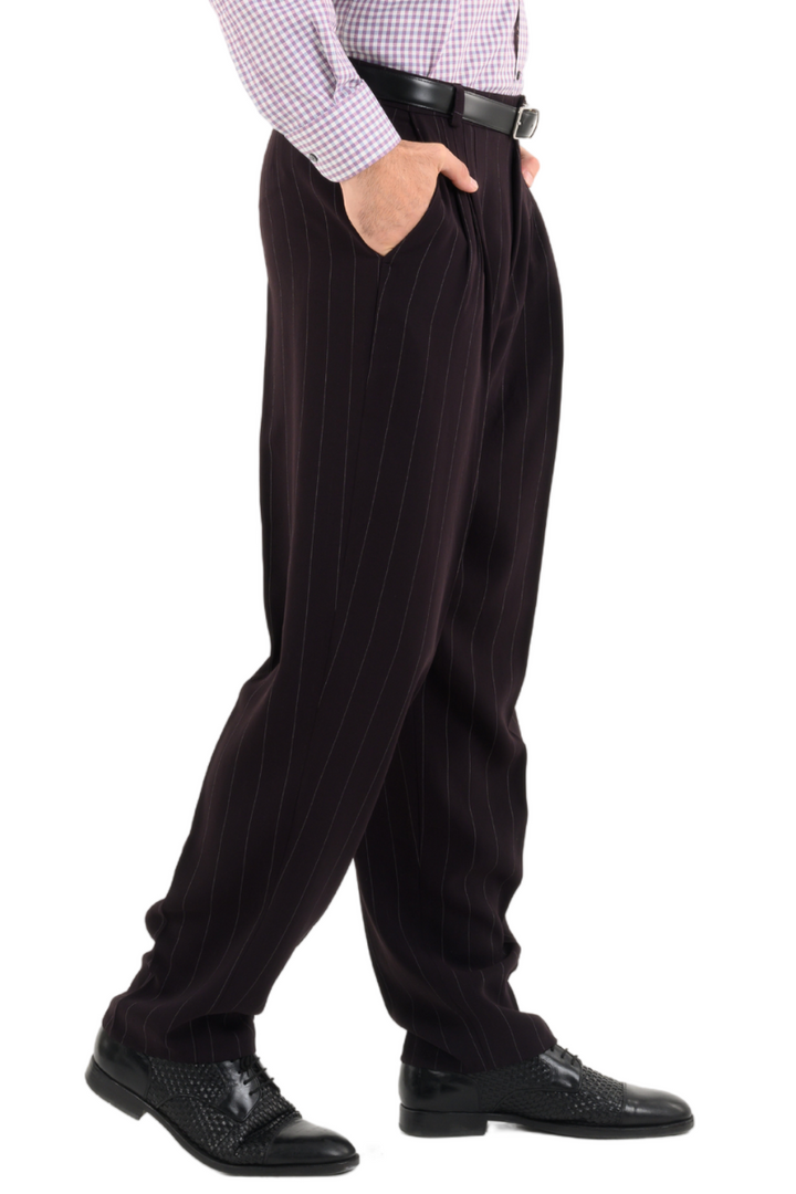 Eggplant Striped Tango Pants With Four Pleats