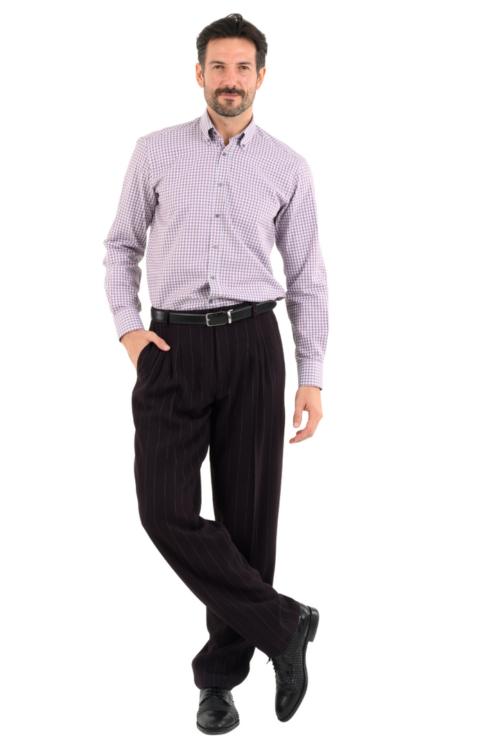 Eggplant Striped Tango Pants With Four Pleats