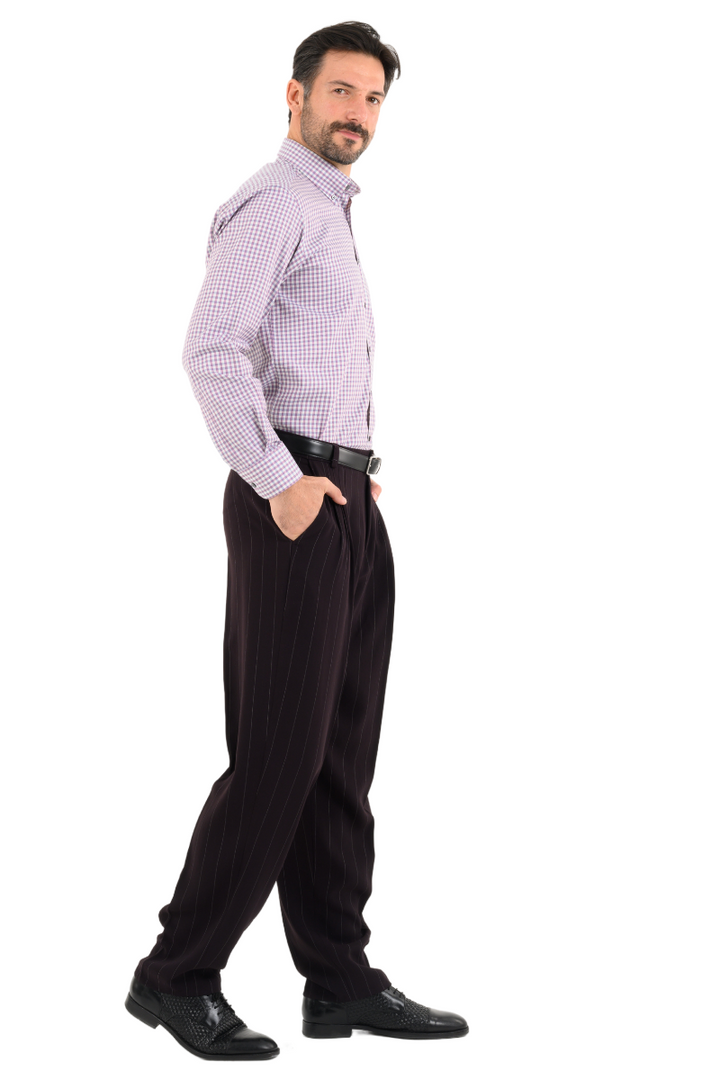 Eggplant Striped Tango Pants With Four Pleats