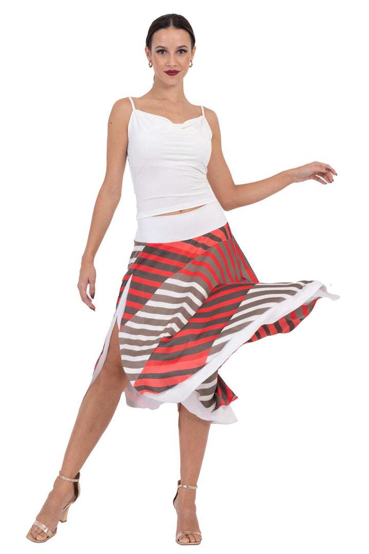 Striped Two-layer Satin Dance Skirt