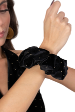 Load image into Gallery viewer, Studded Black Velvet Scrunchie