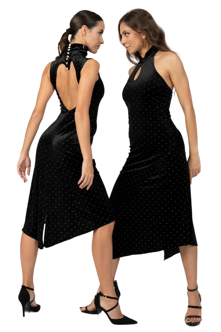 Studded Velvet Tango Dress With Heart Cutout