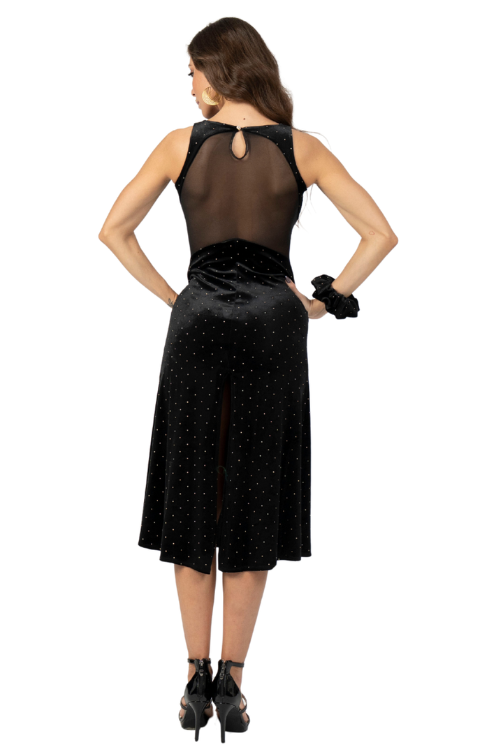 Studded Velvet Tango Dress With Mesh Details