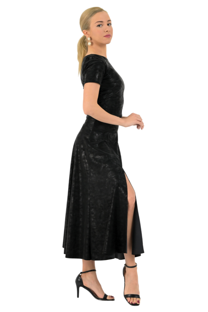 Swing Faux Leather Skirt With Slit
