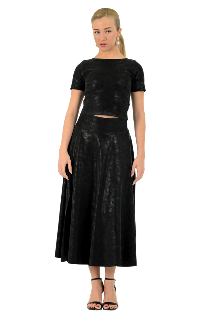Swing Faux Leather Skirt With Slit