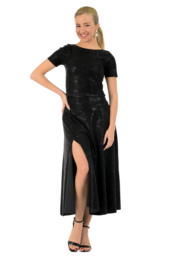 Swing Faux Leather Skirt With Slit